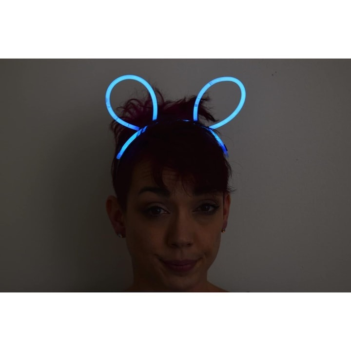 Cordeluta fluorescenta cu urechi, accesoriu Glow Party, decorativa, plastic, albastru [4]