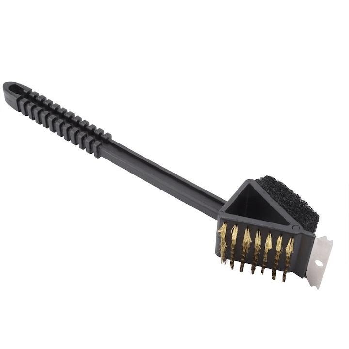 Perie 3 in 1, pentru curatare gratar, tigai, plastic/metal, multifunctionala, 36 x 7 cm, negru [7]