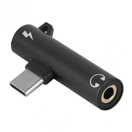 Adaptor 2in1, 2x USB C - Jack 3.5 mm cu breloc de prindere - Negru [2]