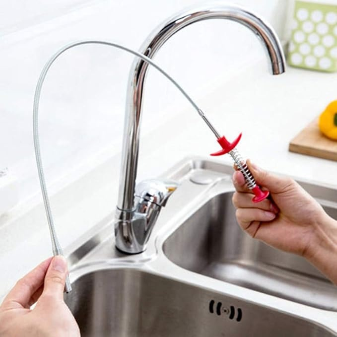 Sarpe pentru desfundat tevi, cu carlig, flexibil, metal/plastic, multifunctional, lungime 60 cm, rosu [8]