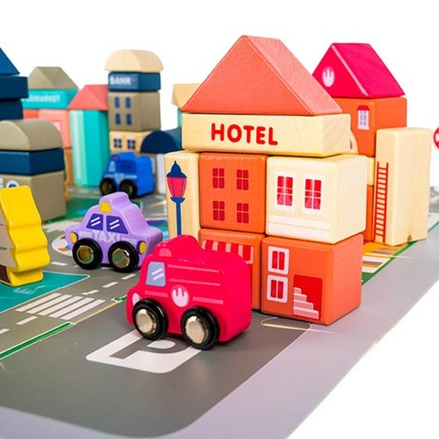 Set de constructie pentru copii, din lemn, 115 cuburi, 3 ani+, multicolor [15]