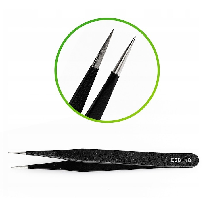Pensetă de precizie ESD-10, 123 mm, antistatică, din oțel inoxidabil, cu vârf ascuțit – ideală pentru electronică, bijuterii și lucrări fine [2]
