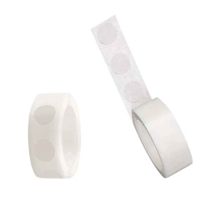 Banda dublu adeziva, 100 buline, pentru lipirea baloanelor, diametru bulina 1.2 cm, diverse suprafete, transparenta [10]