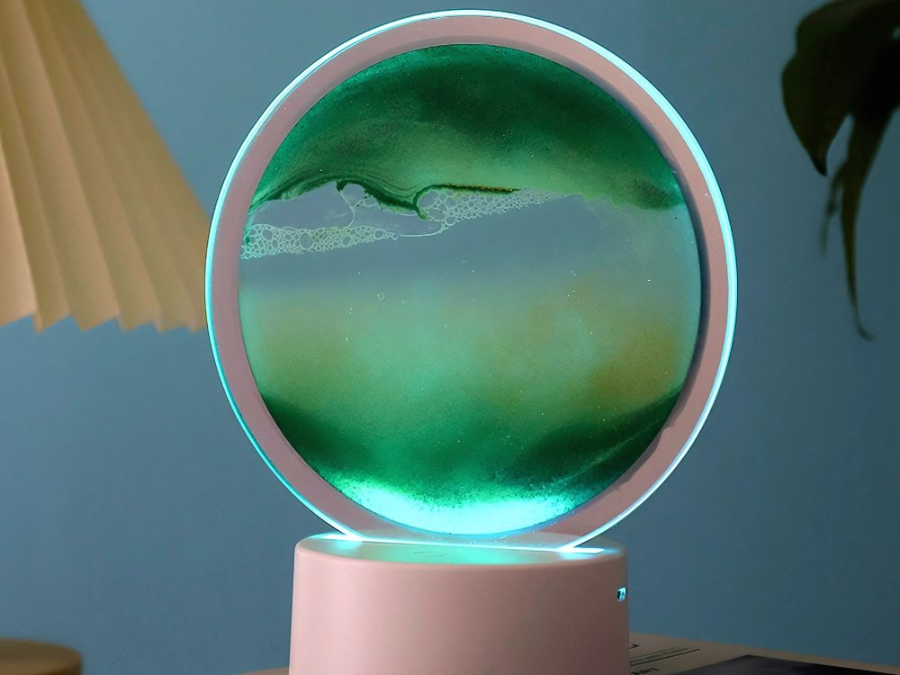 Lampa decorativa cu nisip in miscare, efect relaxant 3D, LED, verde, pentru living si dormitor, 19 x 10 cm [6]