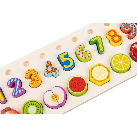 Joc educativ sortator din lemn cu numere si fructe de taiat magnetice pentru copii - Multicolor [9]