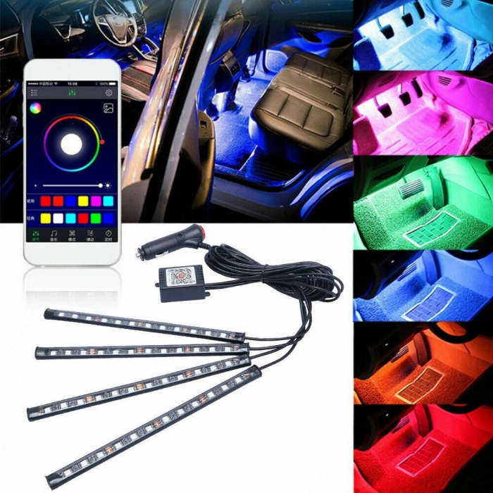 Kit 4 Lumini auto ambientale, 12V, cu aplicatie Bluetooth pe telefon - Multicolor [2]