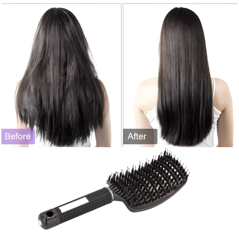 Perie de par, peri de mistret si nylon, curbata, design ergonomic, pentru descurcarea parului, negru, 24.5 x 6.5 cm [3]