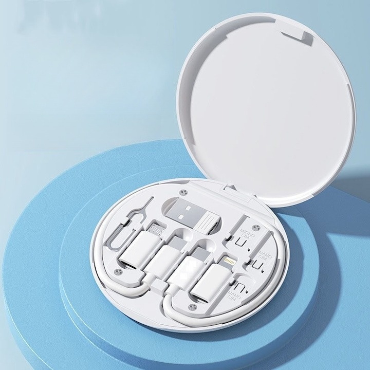 Set cabluri de date multifunctionale, adaptoare USB-C/Tip Lightning/USB-A/Micro-USB, portabil, alb [2]