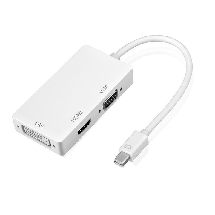 Adaptor hub 3 in 1, MiniDisplayPort la /DVI/VGA/HDMI, pentru TV, laptop, proiector, 27 cm, alb [5]