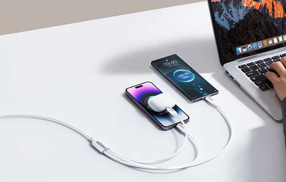 Cablu de incarcare si transfer date, 66W 3 in 1, Lightning, USB-C, Micro USB, lungime 1.2 m, alb [2]