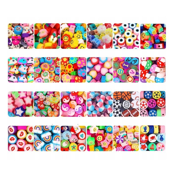 Set creatie bijuterii pentru copii, bratari, cercei, coliere, 480 margele, 24 modele, 2 role snur, 13 x 19 x 2 cm, multicolor [11]