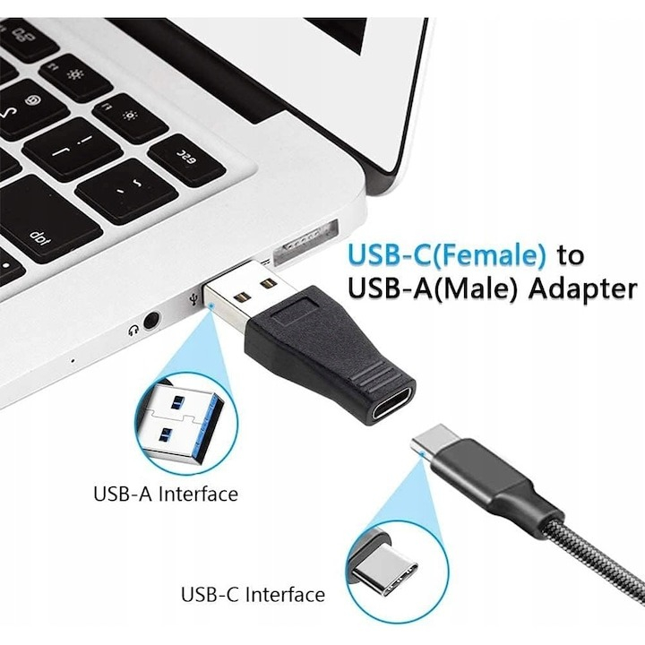 Adaptor USB tata la tip C mama, pentru telefon, laptop, negru [6]