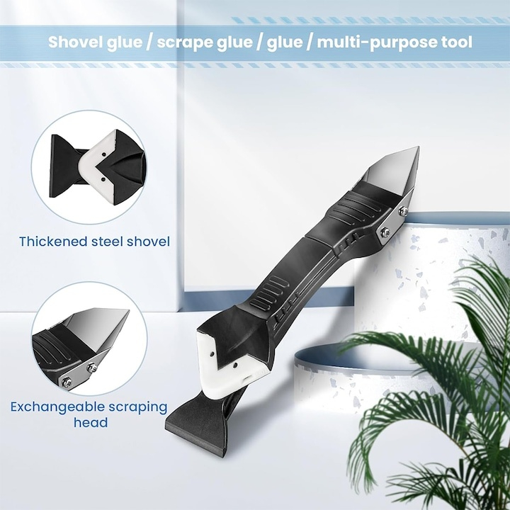 Racleta pentru indepartare silicon, multifunctionala, 5 capete interschimbabile, plastic/otel inoxidabil, 18.5 x 4 cm, negru [11]