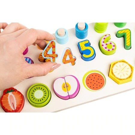 Joc educativ sortator din lemn cu numere si fructe de taiat magnetice pentru copii - Multicolor [6]