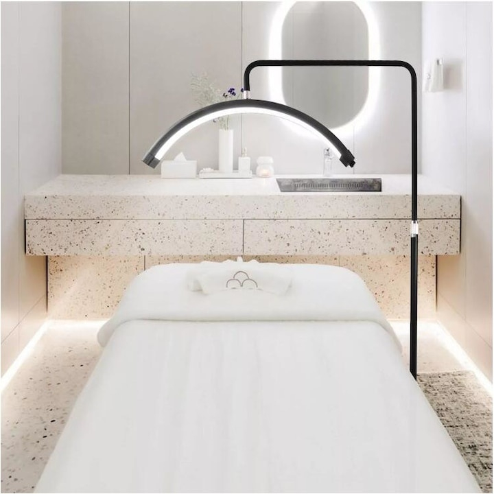 Lampa cosmetica tip semiluna, LED, 40 W, 2500 lm, 320 LED-uri, lumina calda/rece/neutra, inaltime 139-184 cm, negru [9]