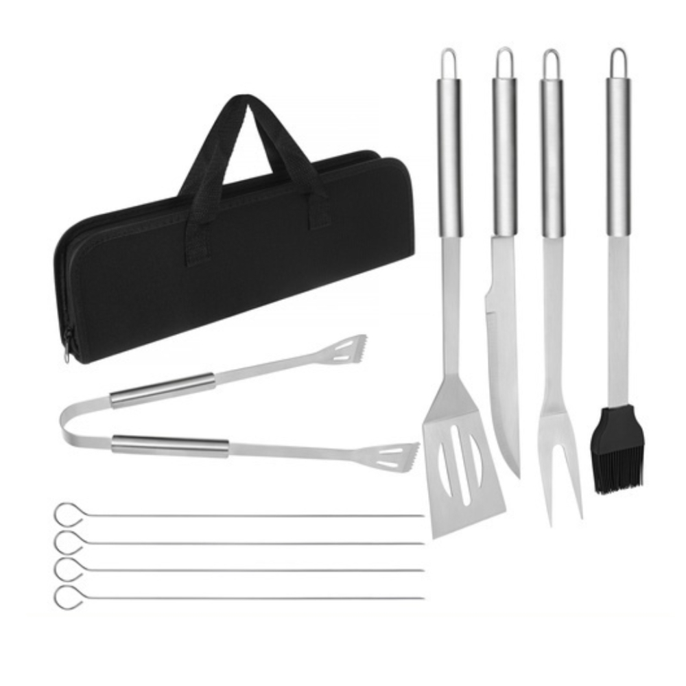 Set 9 ustensile pentru gratar, otel inoxidabil/silicon, husa depozitare inclusa, 38.5 x 11.5 x 5 cm, negru/argintiu [5]