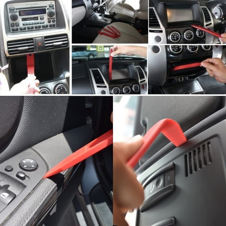 Trusa demontare interior auto, 139 piese, radio, panou de bord, usi, clipsuri, husa de protectie inclusa, rosu [2]