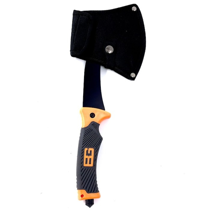 Topor multifunctional, pentru camping, drumetii, 30 cm, portocaliu, husa inclusa [3]