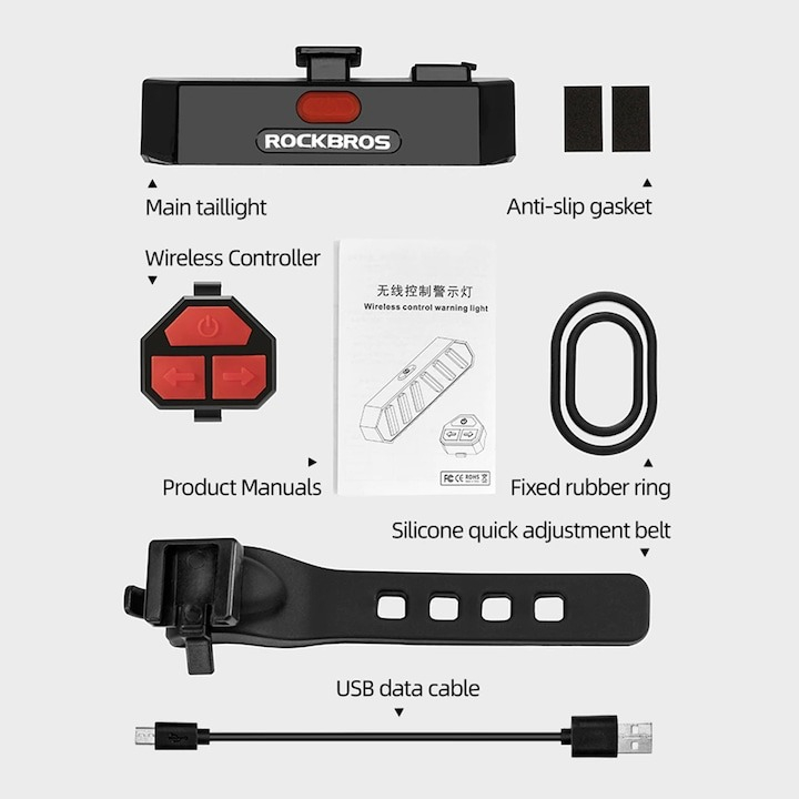 Stop de bicicleta, 800 mAh, 100 lm, control prin telecomanda, IPX4 rezistent la apa, incarcare USB, negru [2]