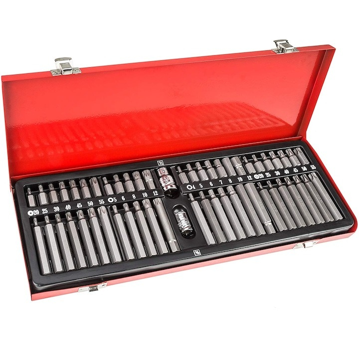 Trusa biti torx, hex si spline, chei imbus, adaptor 1/2'' si 3/8'', 54 piese, rosie [6]