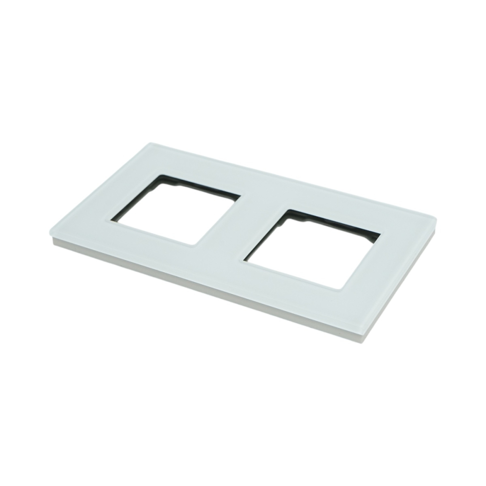 Rama dubla pentru priza si intrerupator, din sticla, alb, 8.6 x 15.7 x 1 cm [3]