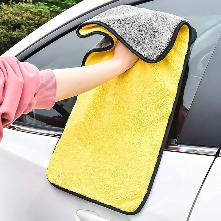 Laveta auto, microfibra, absorbtie ridicata, 60 x 30 cm, galben/gri [5]