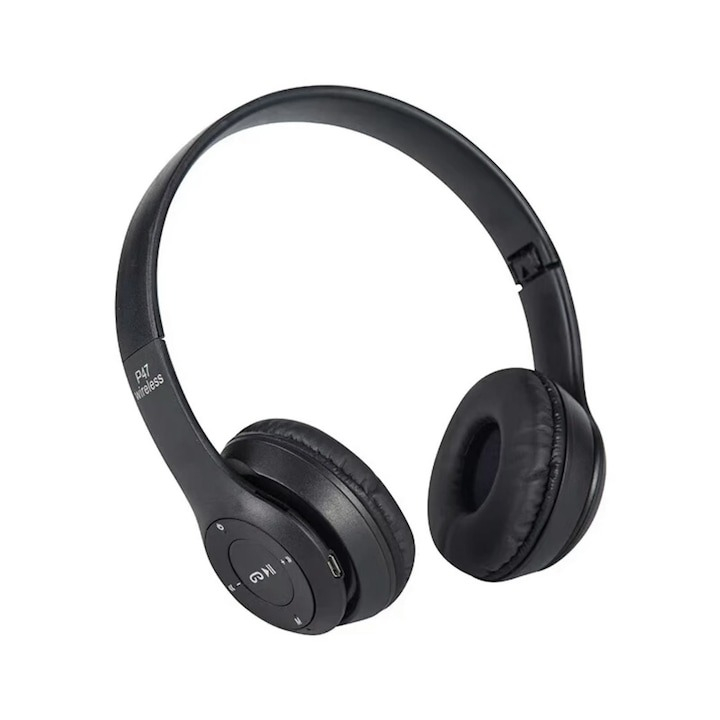 Casti audio, wireless, Bluetooth, lumini LED, radio FM, MP3, negru [2]