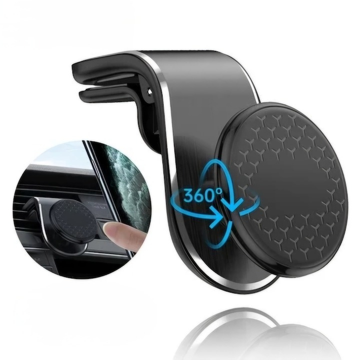 Suport auto pentru telefon, prindere pe grila de ventilatie, magnetic, reglabil 360°, negru [4]
