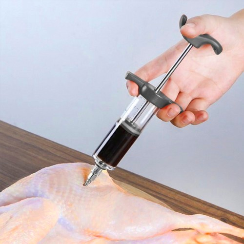 Seringa pentru injectare carne, 3 ace diferite, capacitate 50 ml, reutilizabila, gradata, plastic, otel inoxidabil, 7.7 x 23 x 3.5 cm, gri [4]