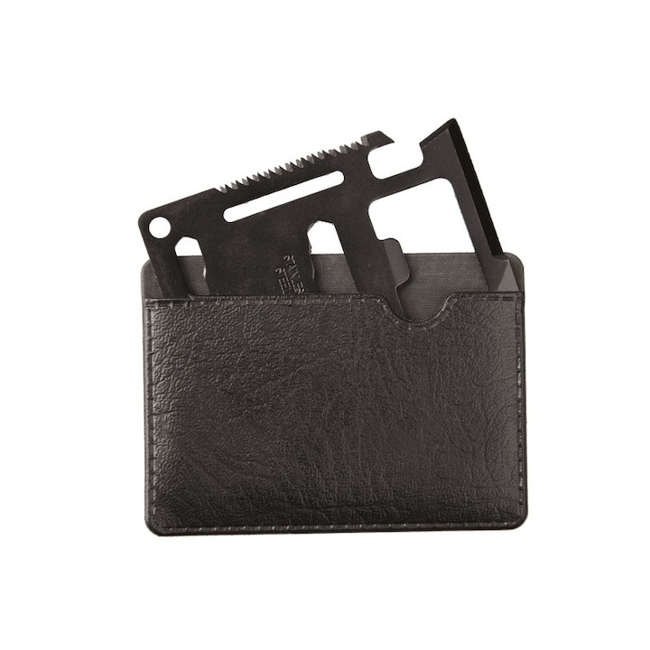 Card multifunctional pentru spravietuire, otel inoxidabil, husa inclusa, negru [2]