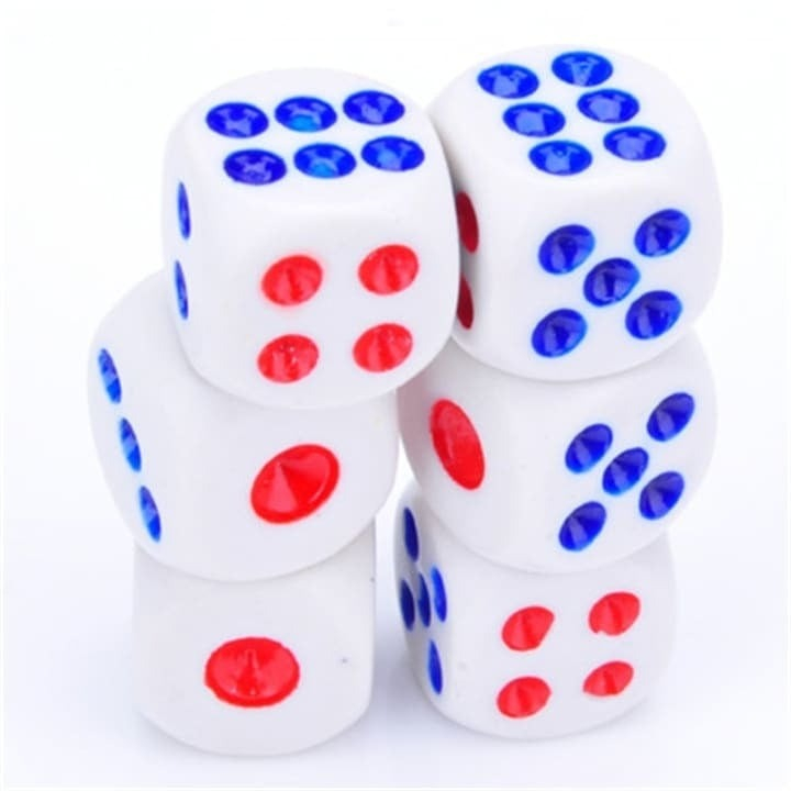 Set 50 zaruri albe cu puncte albastre si rosii, 13 mm, pentru jocuri de societate sau jocuri de noroc [10]