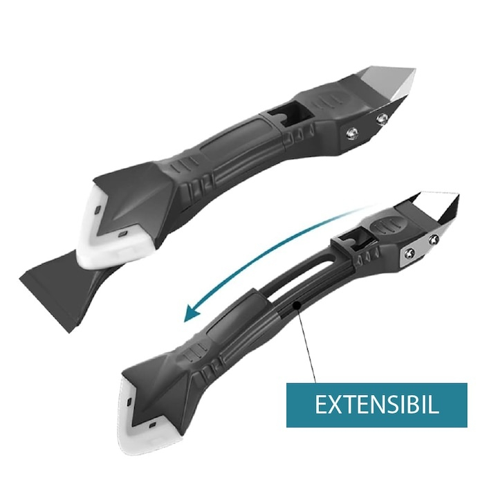 Racleta pentru indepartare silicon, multifunctionala, 5 capete interschimbabile, plastic/otel inoxidabil, 18.5 x 4 cm, negru [9]