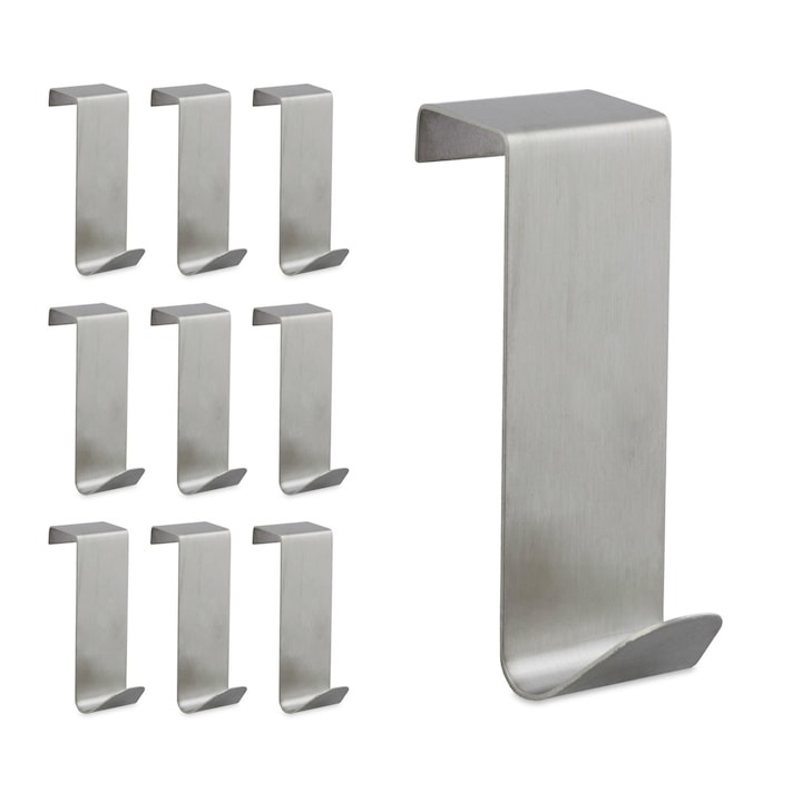 Set 10 cuiere pentru usa, inox, 9 cm, argintiu [1]