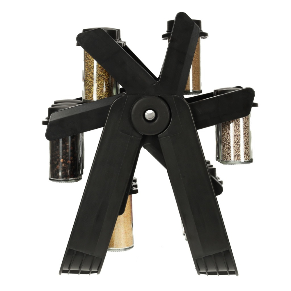 Suport pentru condimente, 18 recipiente sticla, rotativ, 26 x 22.5 x 34.5 cm, plastic, negru [7]