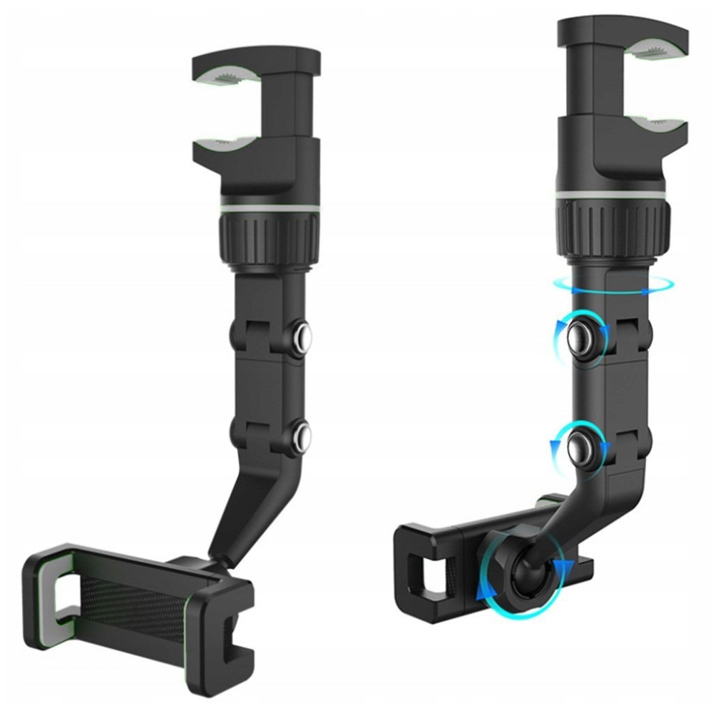 Suport auto pentru telefon, montare pe oglinda retrovizoare, latime reglabila 5-10 cm, rotativ 360°, negru [8]