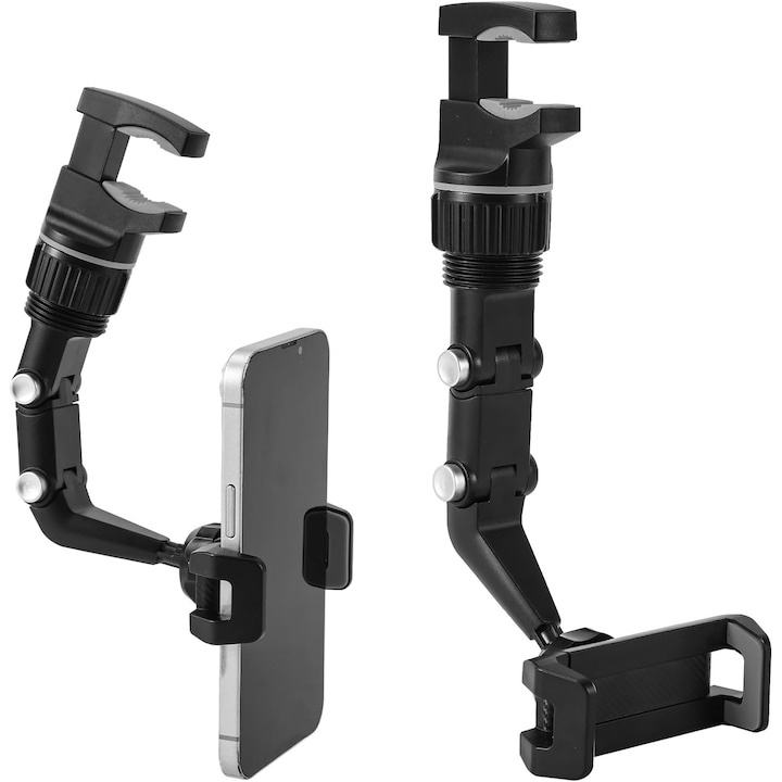 Suport auto pentru telefon, montare pe oglinda retrovizoare, latime reglabila 5-10 cm, rotativ 360°, negru [3]
