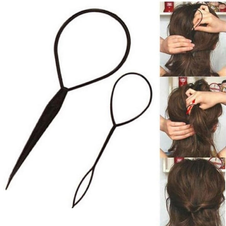Set 2 accesorii pentru par, pentru impletire, plastic, negru [6]