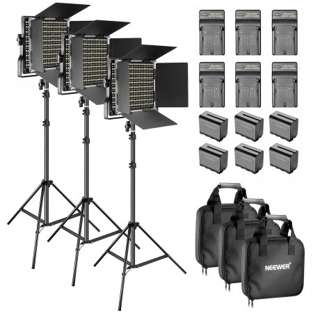 Kit 3 Panouri Neweer 480 LED,trepiezi 200 cm,6 baterii si 6 incarcatori,cabluri alimentare,gentute transport