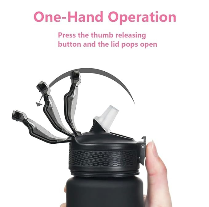 Set 3 sticle de apa, mesaje motivationale, plastic, pai, 2000 ml, 900 ml, 300 ml, fara BPA, negru [5]