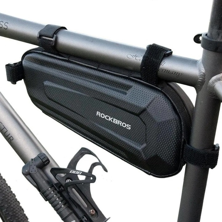 Geanta pentru bicicleta, prindere pe cadru, 1.5l, impermeabila, 6 x 10 x 29 cm, negru [2]