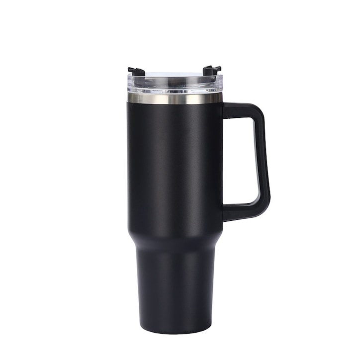 Cana termos, otel inoxidabil/plastic, fara BPA, 1200 ml, design ergonomic, cu pai, negru [5]