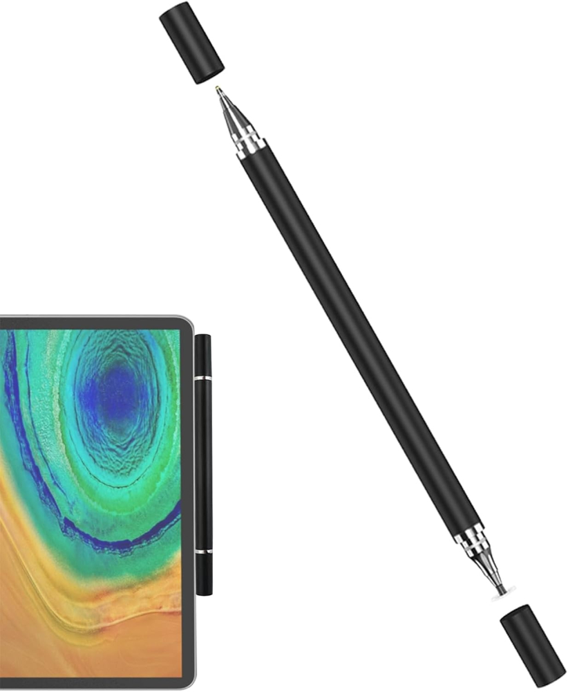 Stilou 2 in 1, tip stylus, pentru telefoane, tablete, ecrane tactile, varf metalic, disc de protectie, 14 cm, negru [2]