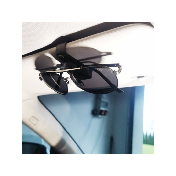 Suport auto pentru ochelari, montare pe parasolar, plastic, prindere cu clema, 2.9 x 7.5 x 2.5 cm, negru [7]