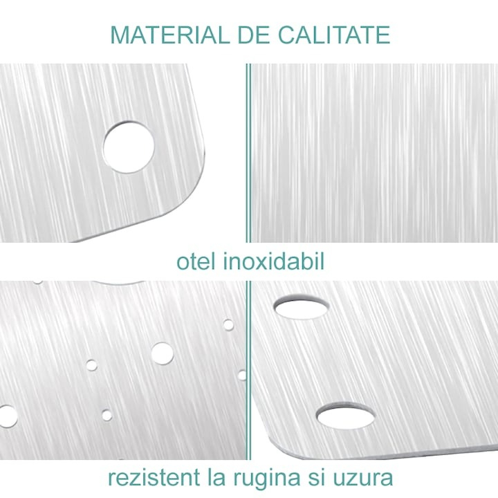 Set 4 placi pentru reparatii balamale, otel inoxidabil, suruburi incluse, 9 x 9 cm, argintiu [12]