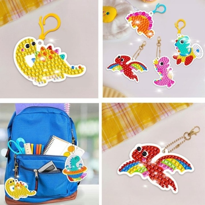 Set brelocuri cu diamante pentru copii, dinozauri, 15 modele, accesorii incluse, multicolor [7]