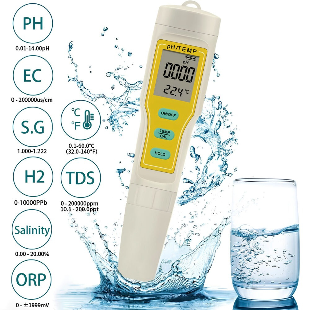Tester apa, 2 in 1, temperatura si pH, solutii de calibrare incluse, alb/galben [4]