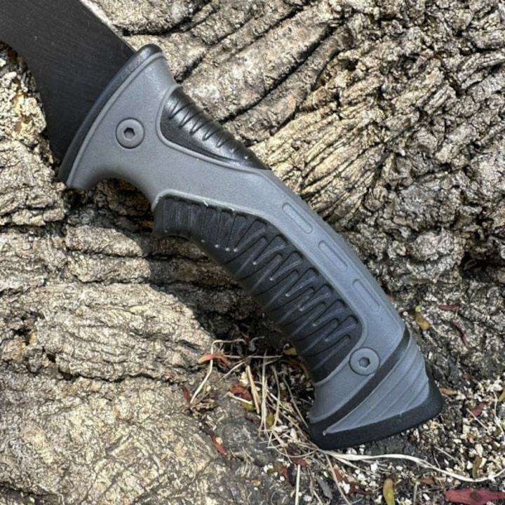 Topor camping, multifunctional, lama otel, maner cauciuc, 30 cm, husa protectie, gri [9]