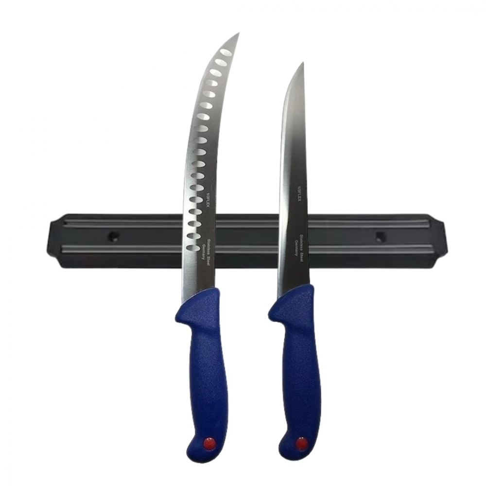 Set profesional de macelarie, filetat transat, degresat, feliat, 2 cutite, suport magnetic [2]