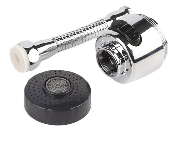 Extensie robinet, pentru bateria de chiuveta, rotatie 360 grade, plastic, 2 moduri de functionare, lungime 17 cm, argintiu [4]