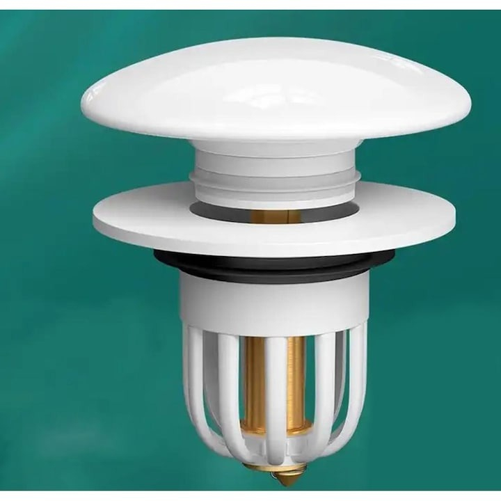 Dop pentru chiuveta, universal, inox, deschidere cu click, diametru exterior 66 mm, alb [5]